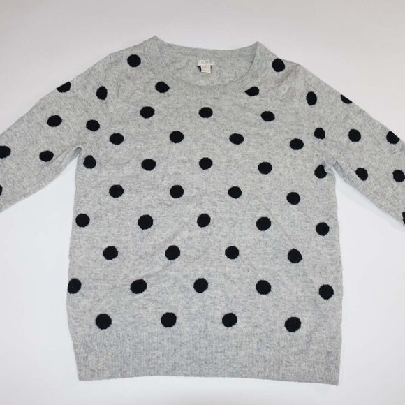 J. Crew Sweaters - J. Crew Women's Crewneck Sweater Large 3/4 Sleeves Gray Black Polka Dots L